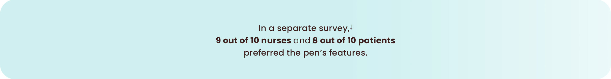 In a separate survey,‡ 9 out of 10 nurses and 8 out of 10 patients preferred the pen’s features