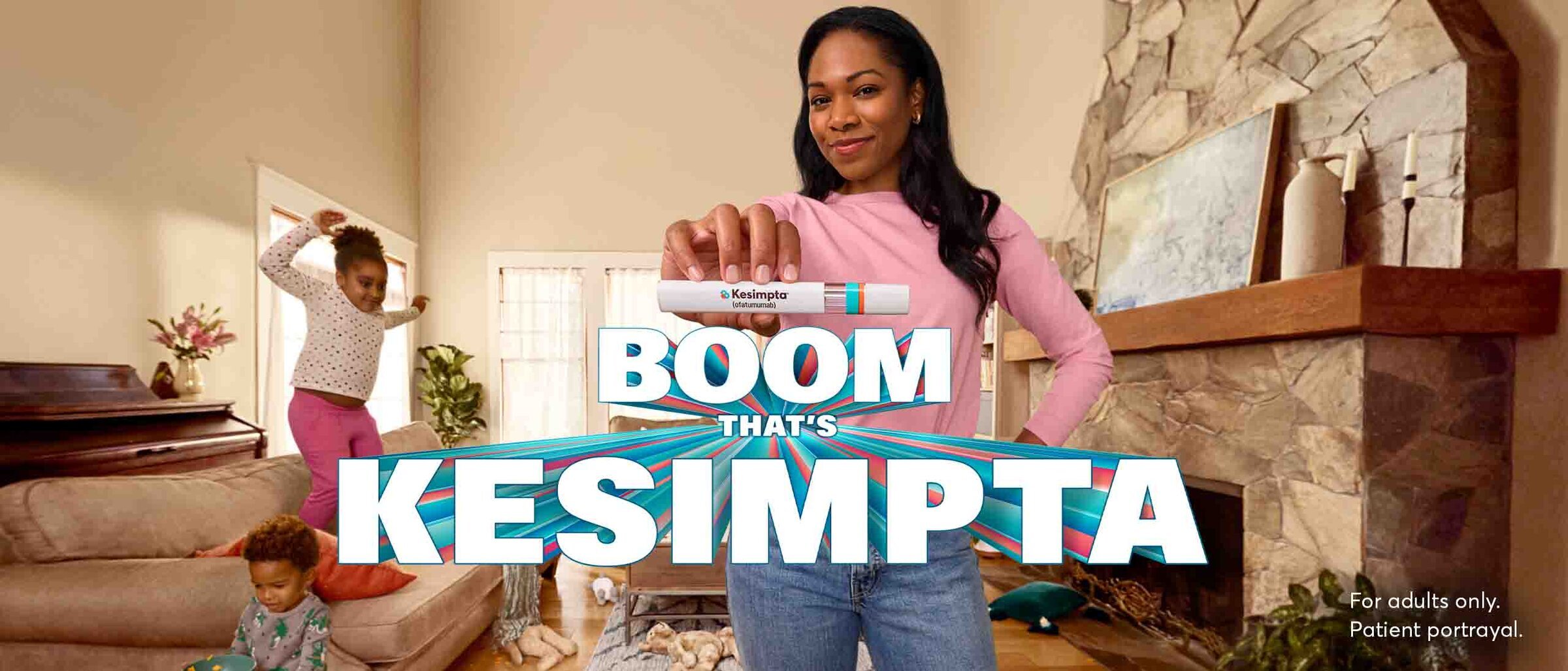 Boom that’s KESIMPTA. Image of woman holding KESIMPTA pen.